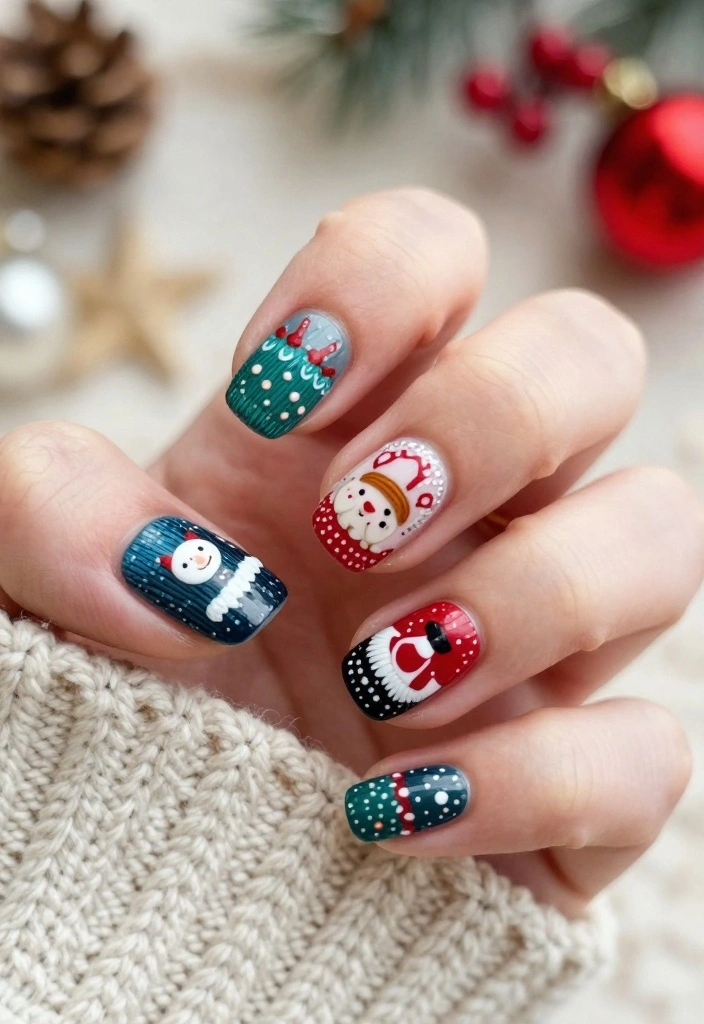 22 Sparkly Fun Holiday Christmas Nails That Are the Definition of Cheerful Christmas Vibes! - 20. Multi-colored Christmas Sweater 1