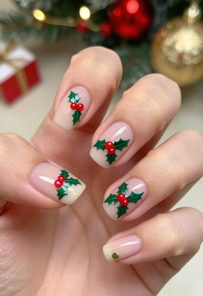 22 Sparkly Fun Holiday Christmas Nails That Are the Definition of Cheerful Christmas Vibes! - 4. Holly and Berries 1
