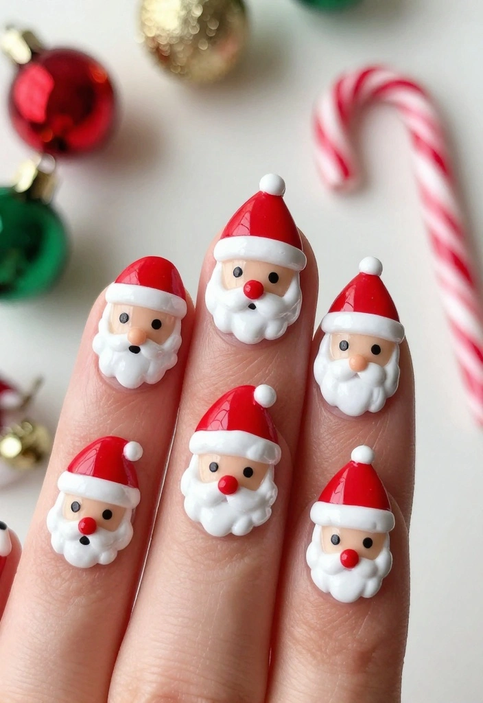 22 Sparkly Fun Holiday Christmas Nails That Are the Definition of Cheerful Christmas Vibes! - 6. Santa Claus Faces 1