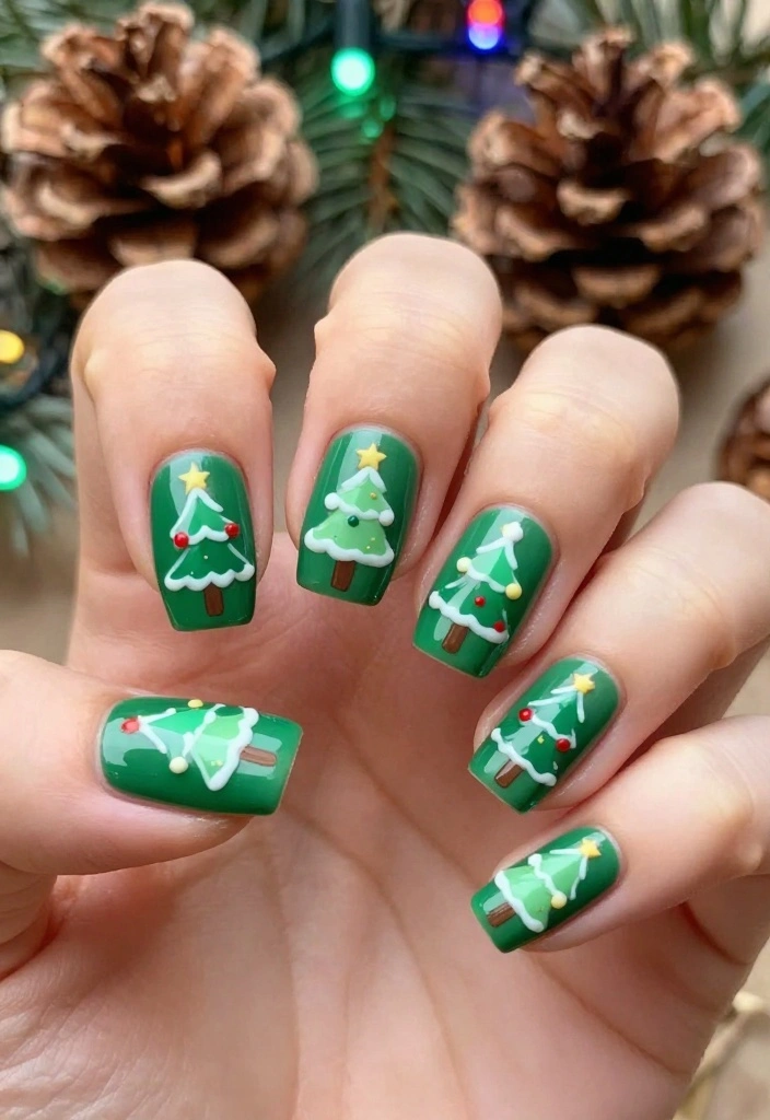 22 Sparkly Fun Holiday Christmas Nails That Are the Definition of Cheerful Christmas Vibes! - 7. Christmas Tree Accents 1