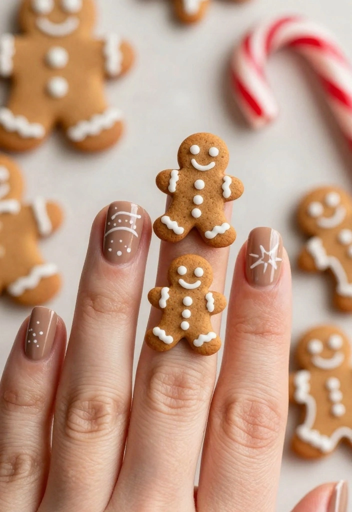 22 Sparkly Fun Holiday Christmas Nails That Are the Definition of Cheerful Christmas Vibes! - 8. Gingerbread Men Design 1