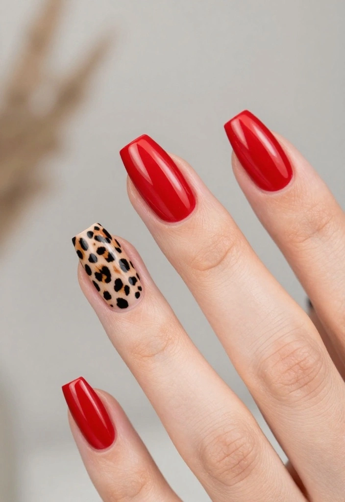 22 Stunning Red Nails Aesthetic Ideas That Will Turn Heads Everywhere! - 11. Red Animal Print Accents 1