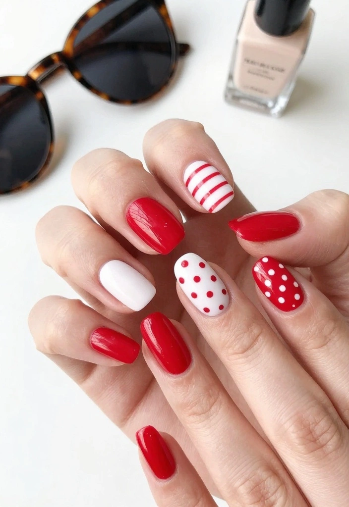 22 Stunning Red Nails Aesthetic Ideas That Will Turn Heads Everywhere! - 12. Red and White Nail Designs 1