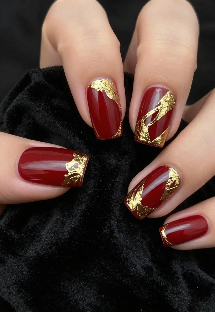 22 Stunning Red Nails Aesthetic Ideas That Will Turn Heads Everywhere! - 4. Red and Gold Nail Designs 1