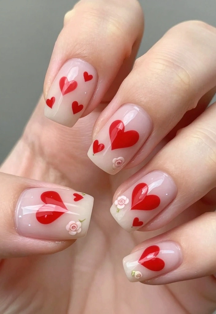 22 Stunning Red Nails Aesthetic Ideas That Will Turn Heads Everywhere! - 8. Red Heart Nail Art 1