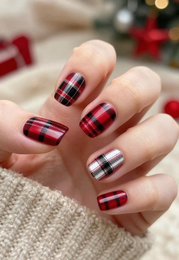 22 Trendy Christmas Nails You Need to Try Before the New Year! - 21. Classic Plaid Pattern 1