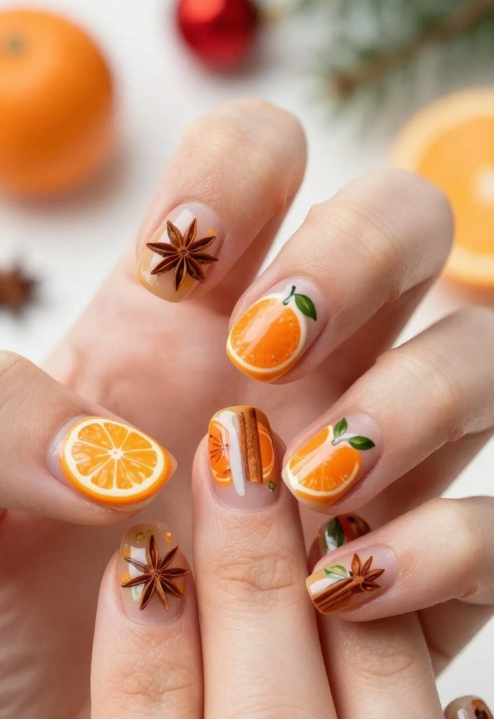 22 Trendy Christmas Nails You Need to Try Before the New Year! - 22. Seasonal Fruit and Spice 1