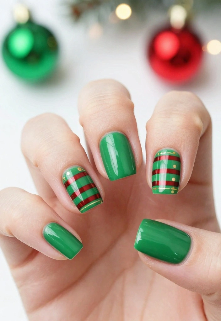 22 Trendy Christmas Nails You Need to Try Before the New Year! - 3. Festive Green and Red Stripes 1