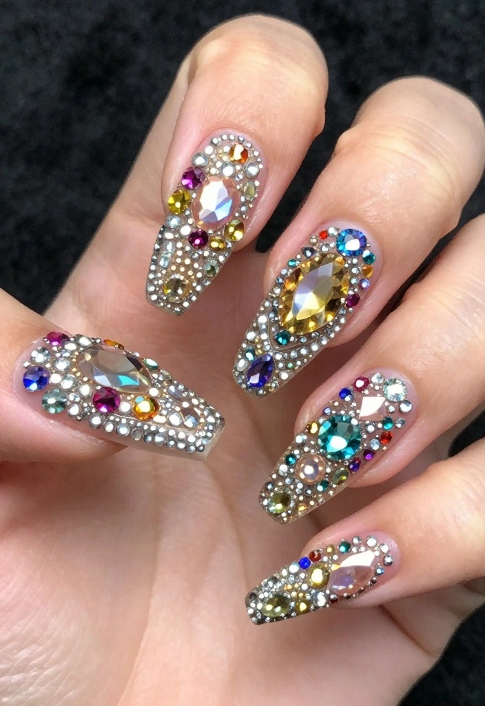 22 Trendy Creative Nails Designs for the Ultimate Style Statement! - 14. Statement Gems 1