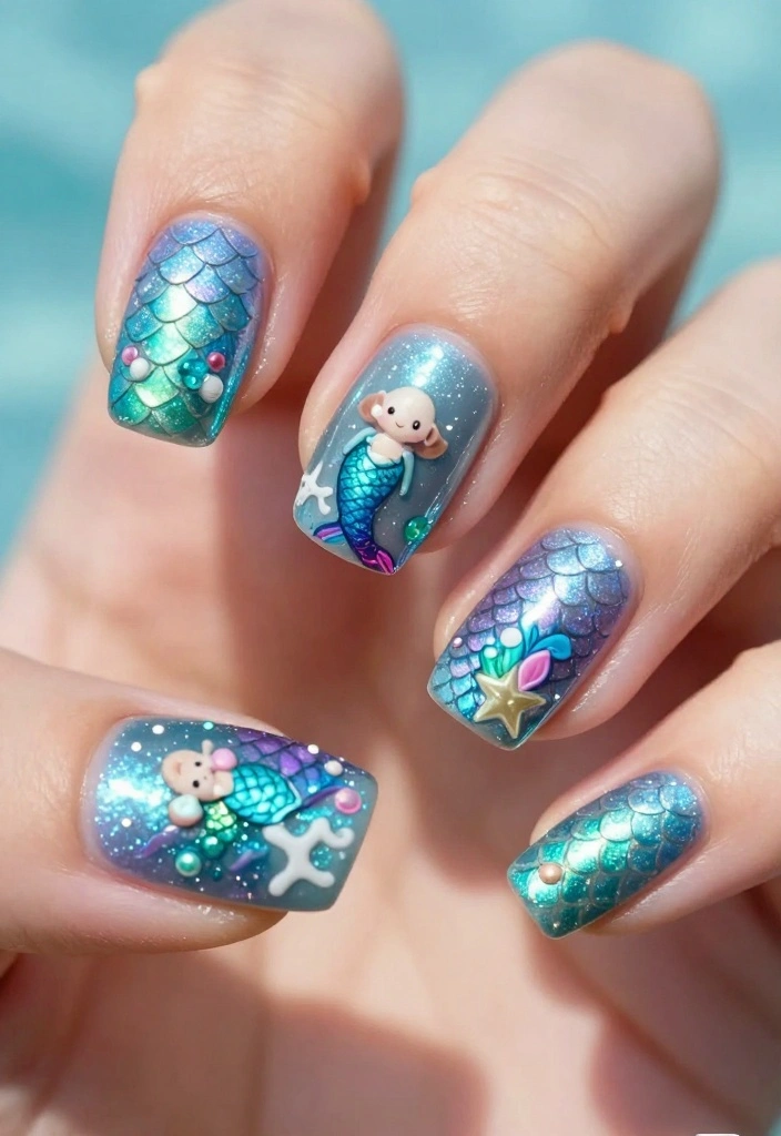 25 Baby Shower Nails for Boys: Nail Trends That Are a Celebration in Itself! - 18. Sweet Mermaids 1