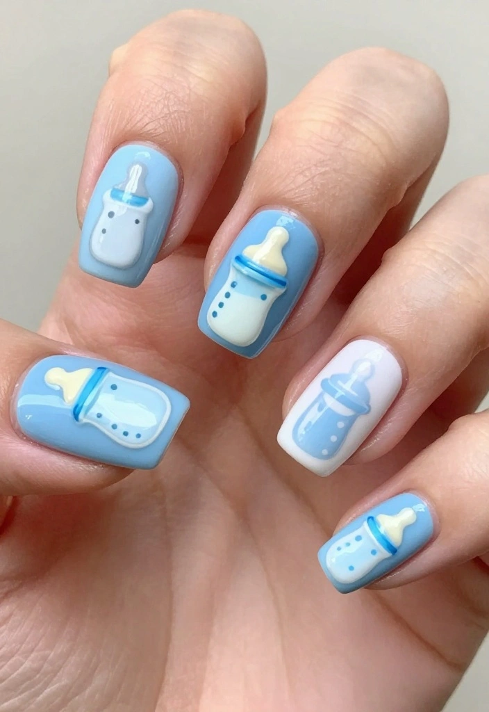 25 Baby Shower Nails for Boys: Nail Trends That Are a Celebration in Itself! - 2. Baby Bottle Nail Art 1