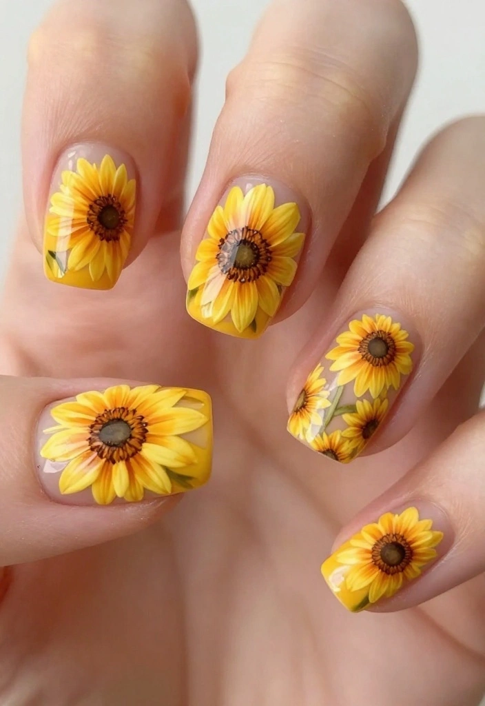 25 Baby Shower Nails for Boys: Nail Trends That Are a Celebration in Itself! - 20. Sweet Sunflowers 1