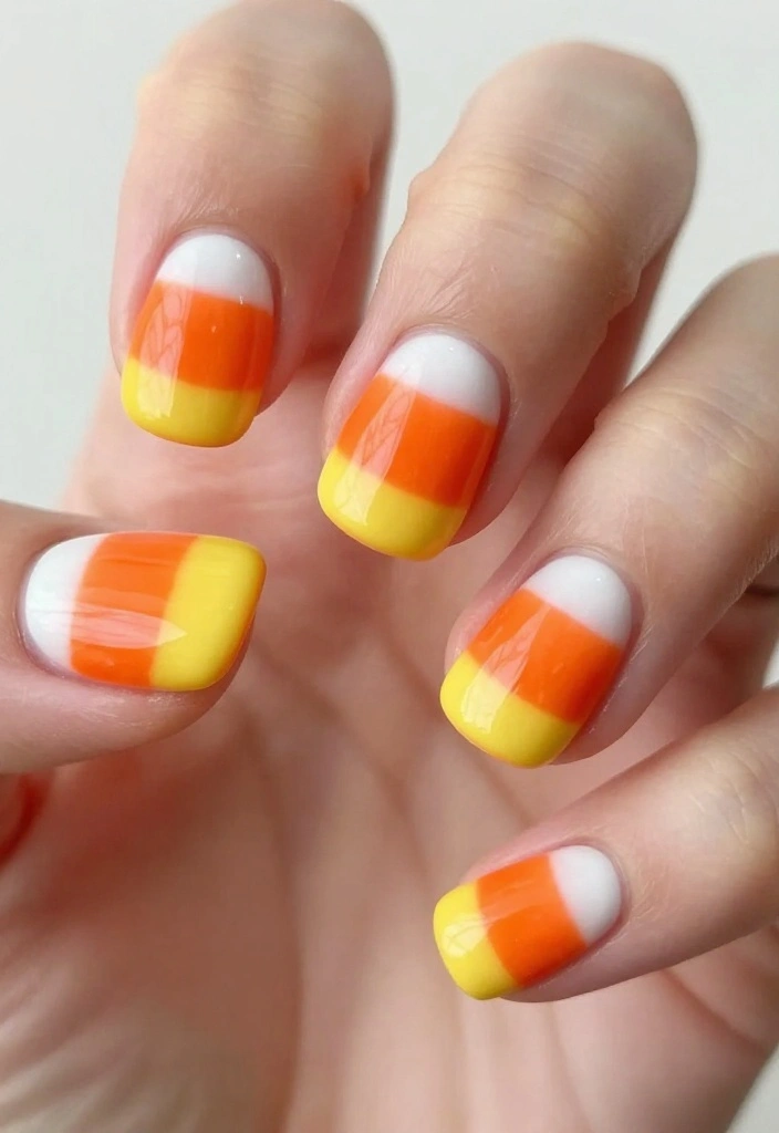 25 Baby Shower Nails for Boys: Nail Trends That Are a Celebration in Itself! - 25. Candy Corn Delight 1