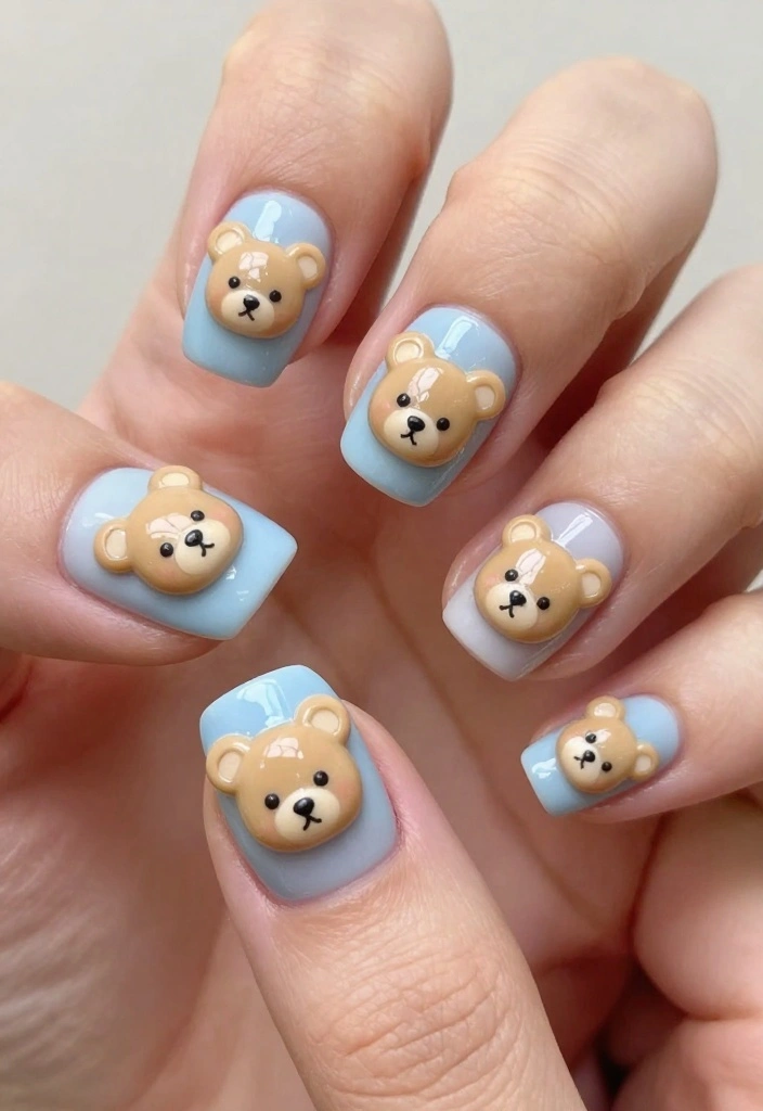 25 Baby Shower Nails for Boys: Nail Trends That Are a Celebration in Itself! - 4. Teddy Bear Accents 1