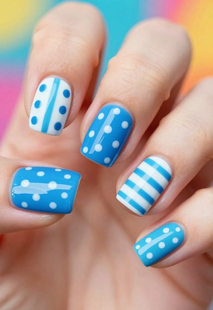 25 Baby Shower Nails for Boys: Nail Trends That Are a Celebration in Itself! - 6. Polka Dots and Stripes 1