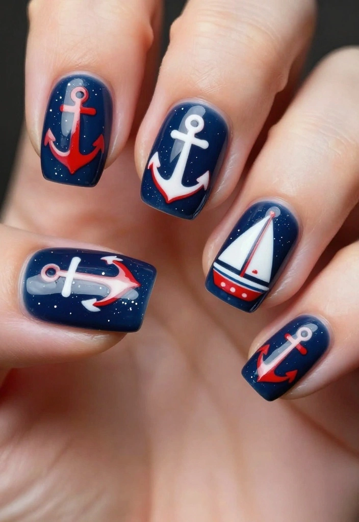 25 Baby Shower Nails for Boys: Nail Trends That Are a Celebration in Itself! - 8. Nautical Themes 1