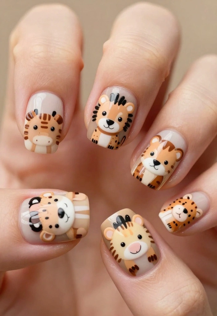 25 Baby Shower Nails for Boys: Nail Trends That Are a Celebration in Itself! - 9. Sweet Safari 1