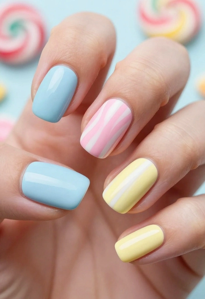 25 Colorful Pastel Nail Art Ideas That Are Perfect for Summer! 🍦 - 14. Sweet Candy Stripes 1