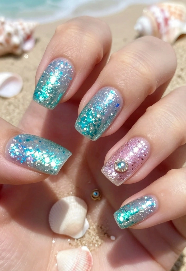 25 Colorful Pastel Nail Art Ideas That Are Perfect for Summer! 🍦 - 15. Sparkly Mermaid Nails 1