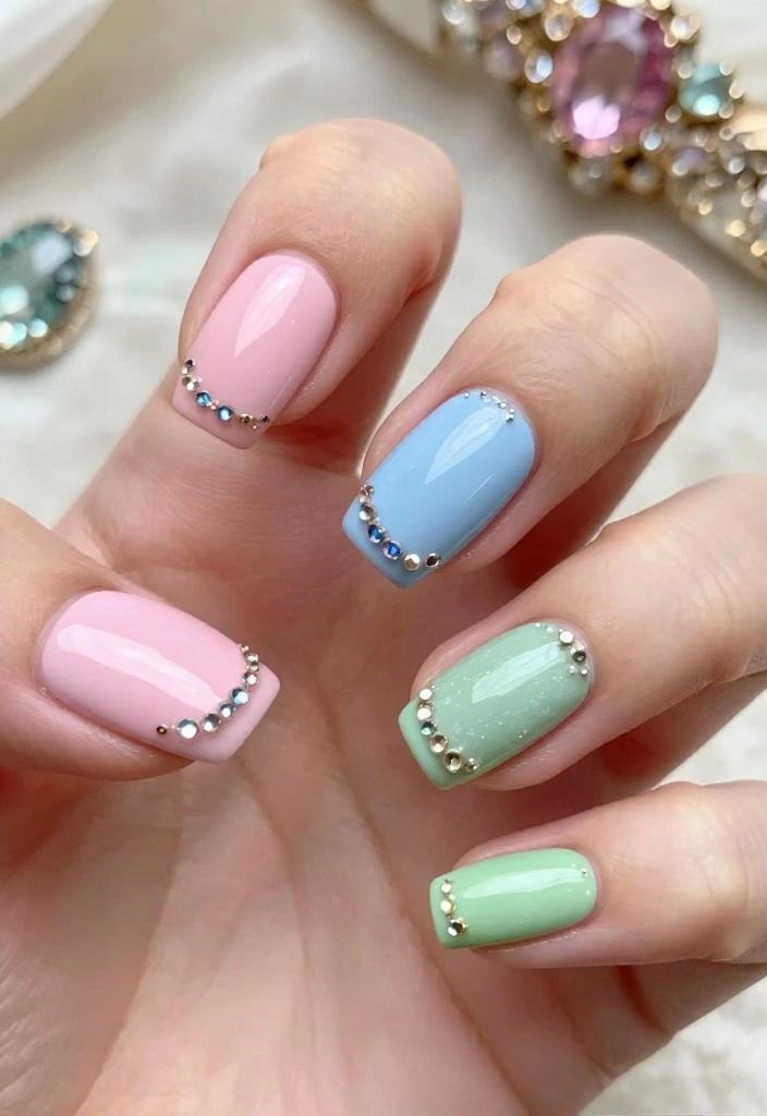 25 Colorful Pastel Nail Art Ideas That Are Perfect for Summer! 🍦 - 18. Pastel Gemstone Nails 1