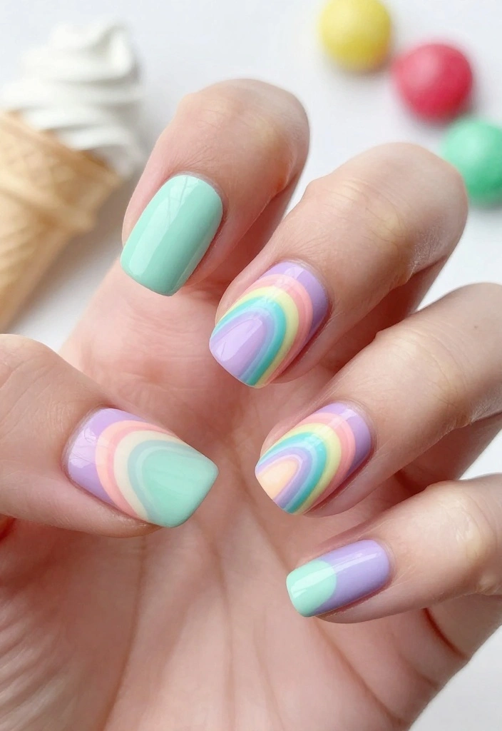 25 Colorful Pastel Nail Art Ideas That Are Perfect for Summer! 🍦 - 19. Rainbow Swirls 1