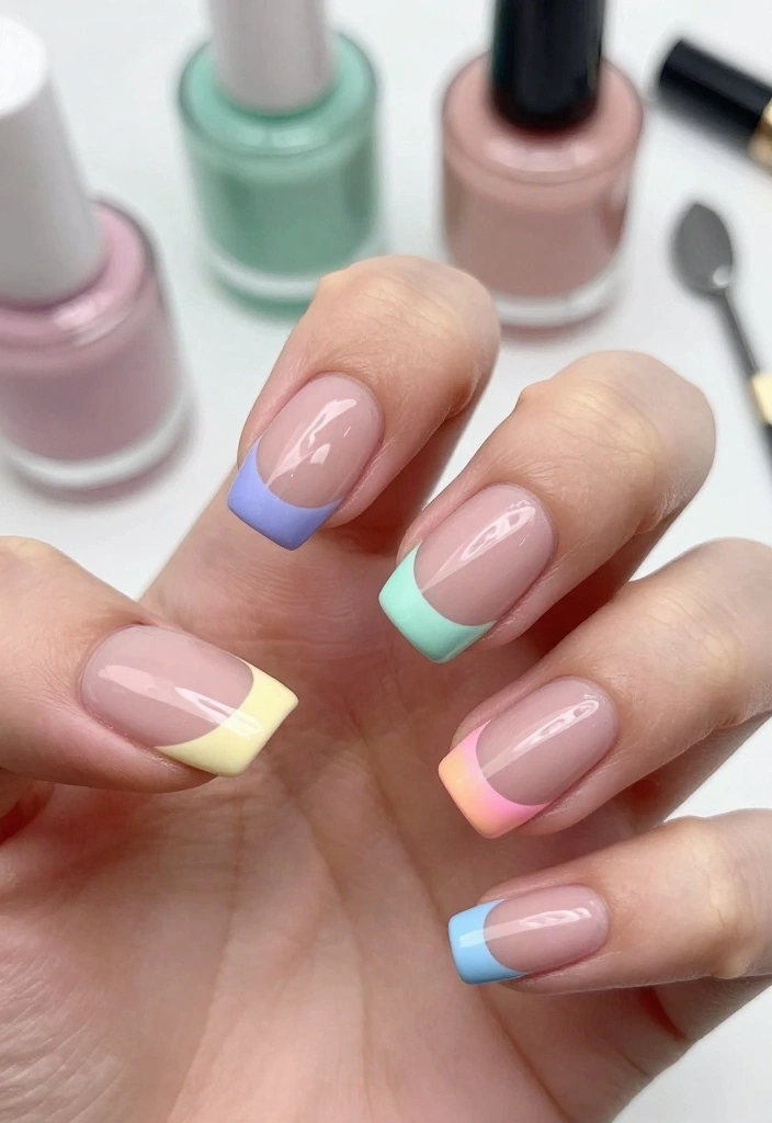 25 Colorful Pastel Nail Art Ideas That Are Perfect for Summer! 🍦 - 22. Colorful Half Moon 1