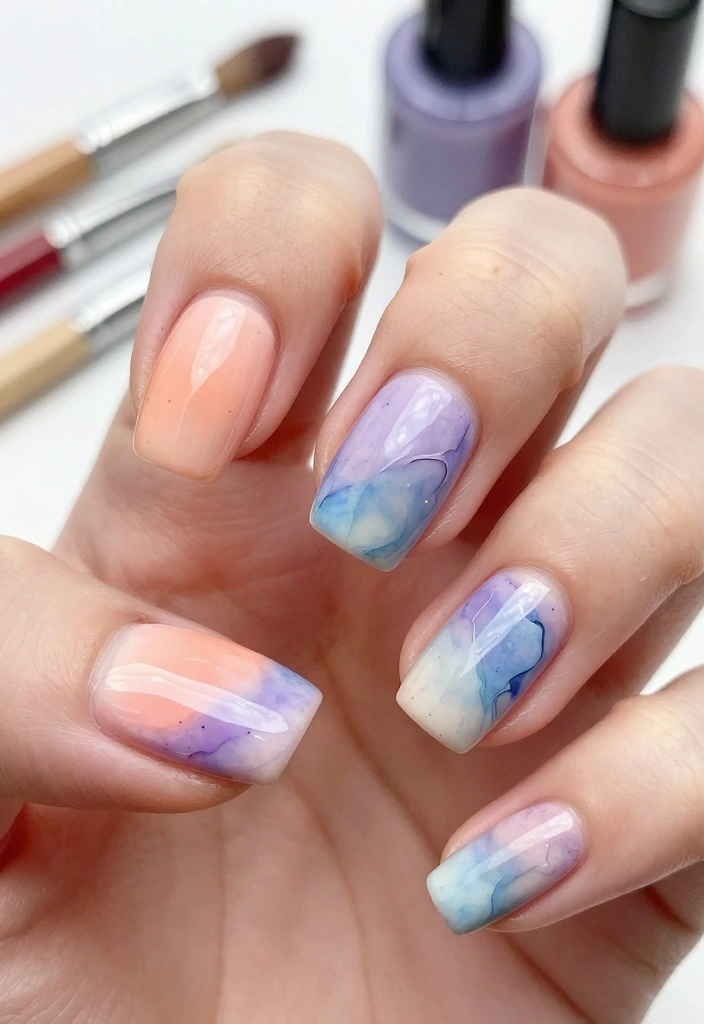 25 Colorful Pastel Nail Art Ideas That Are Perfect for Summer! 🍦 - 5. Watercolor Effect 1