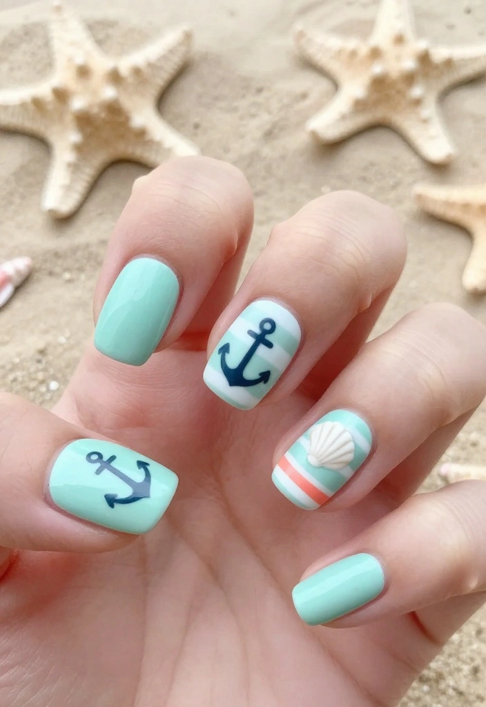 25 Colorful Pastel Nail Art Ideas That Are Perfect for Summer! 🍦 - 9. Nautical Vibes 1