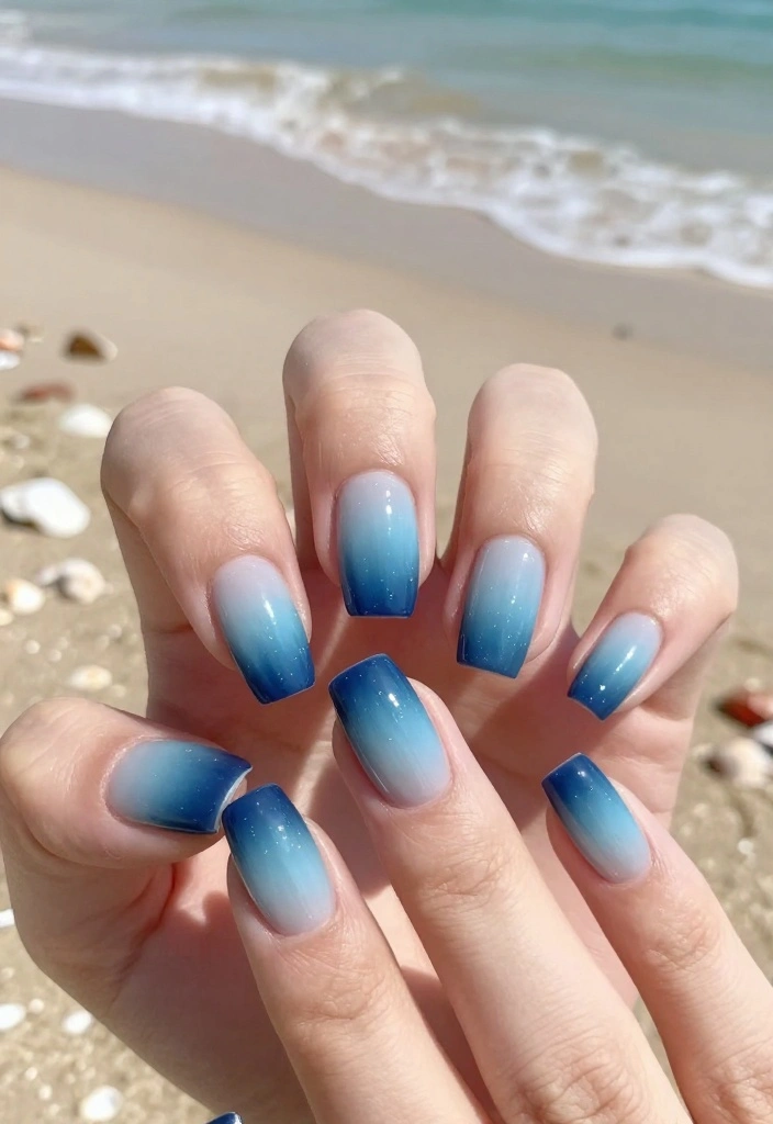 25 Creative Pool Nails Designs You Need to Try Before Summer Ends! - 1. Ocean Wave Ombre 1