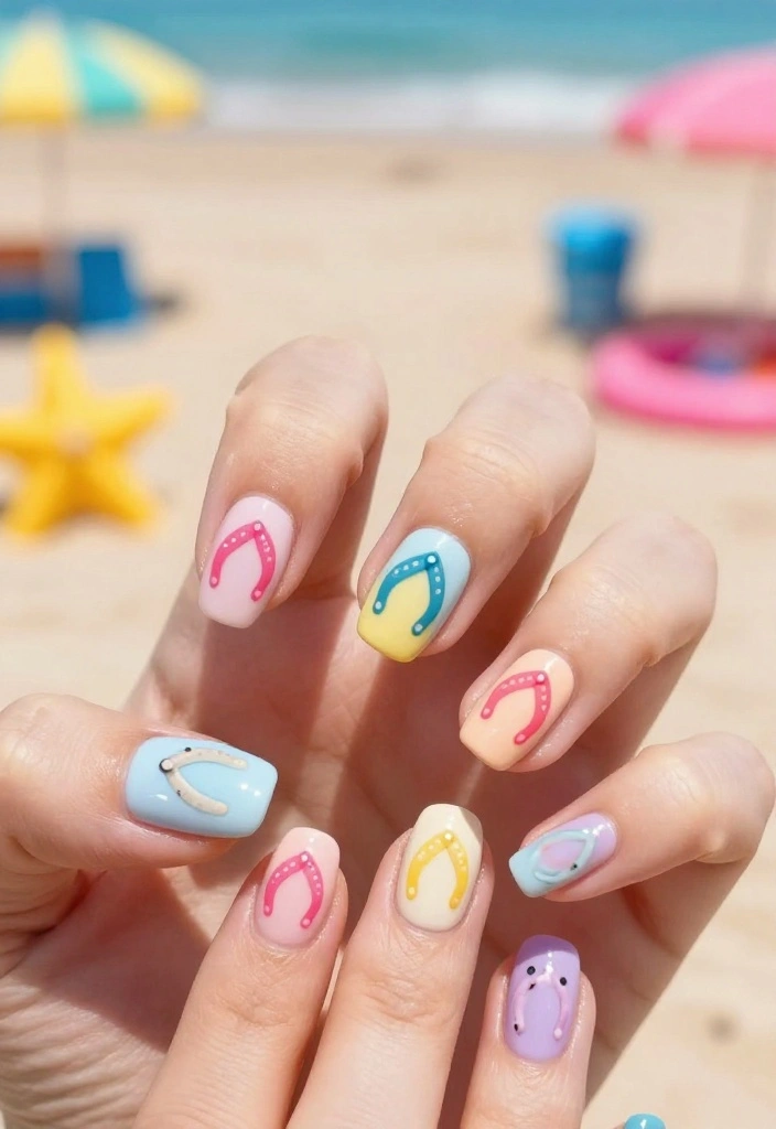 25 Creative Pool Nails Designs You Need to Try Before Summer Ends! - 10. Fun Flip Flop Nails 1