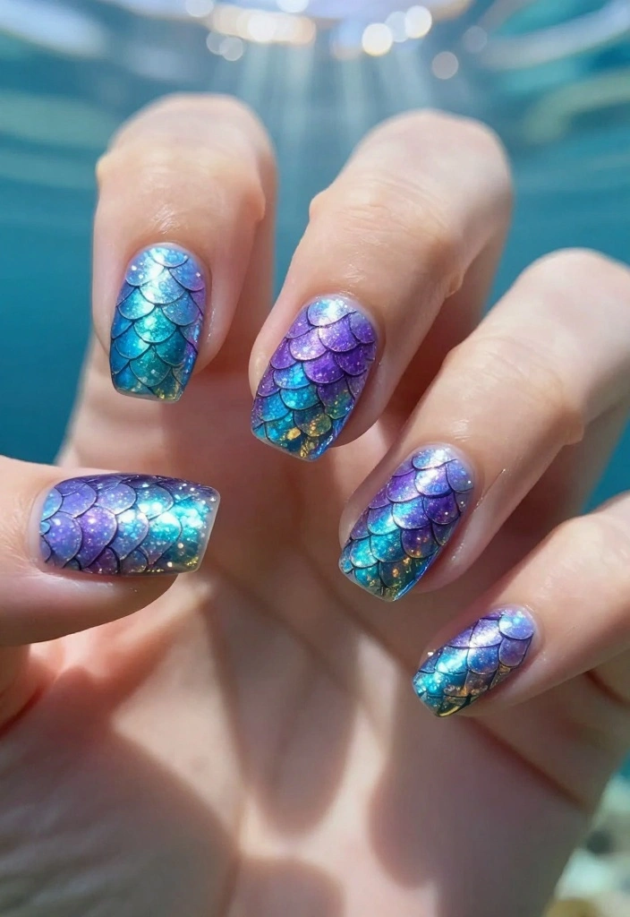 25 Creative Pool Nails Designs You Need to Try Before Summer Ends! - 11. Mermaid Scale Nails 1