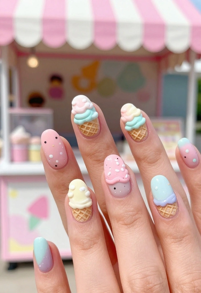25 Creative Pool Nails Designs You Need to Try Before Summer Ends! - 12. Ice Cream Cone Nail Art 1