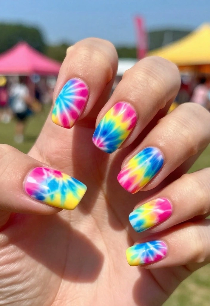 25 Creative Pool Nails Designs You Need to Try Before Summer Ends! - 17. Tie-Dye Nails 1