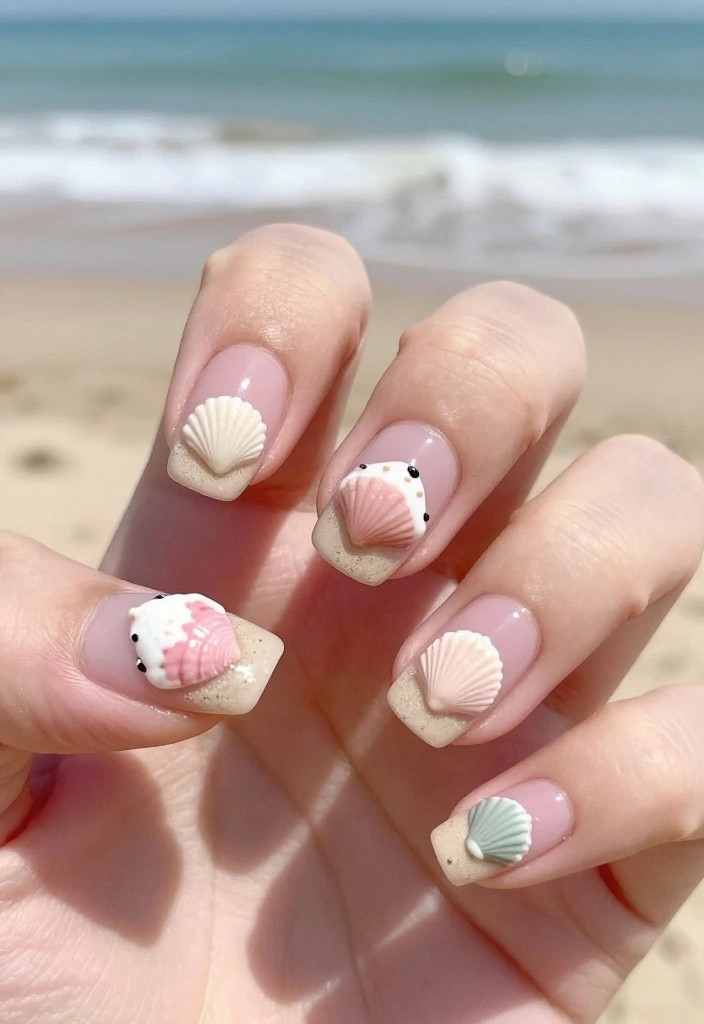 25 Creative Pool Nails Designs You Need to Try Before Summer Ends! - 18. Cute Seashell Nails 1