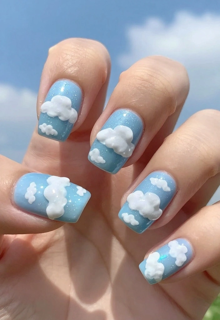 25 Creative Pool Nails Designs You Need to Try Before Summer Ends! - 22. Dreamy Cloud Nails 1