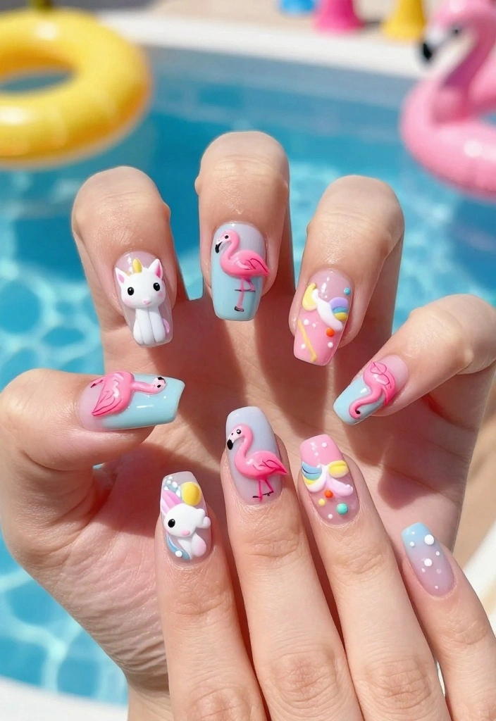 25 Creative Pool Nails Designs You Need to Try Before Summer Ends! - 3. Pool Float Nail Designs 1