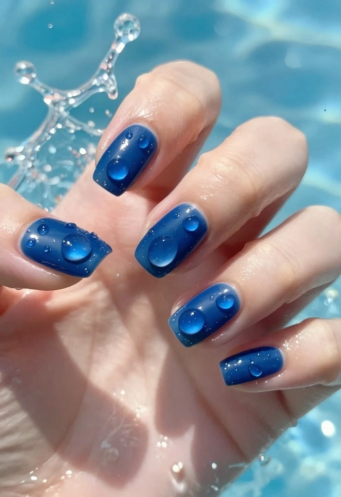 25 Creative Pool Nails Designs You Need to Try Before Summer Ends! - 4. Water Droplet Nails 1