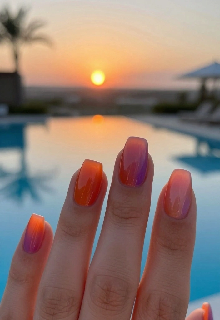 25 Creative Pool Nails Designs You Need to Try Before Summer Ends! - 6. Sunset Gradient Nails 1