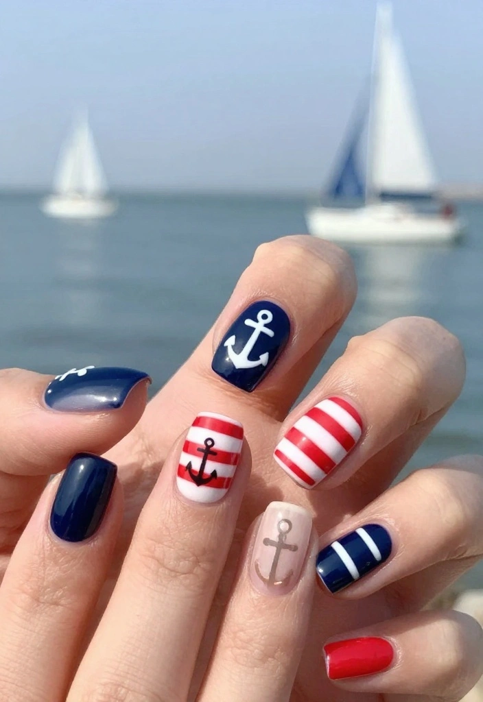 25 Creative Pool Nails Designs You Need to Try Before Summer Ends! - 9. Nautical Themed Nails 1