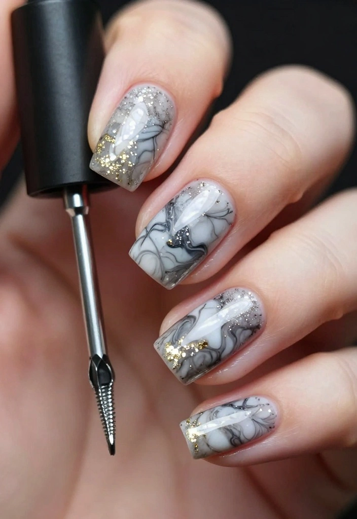 25 Easy Nail Art Styles to Make Your 'Hello Nails' Shine Like Never Before! - 13. Marbled Glitter Nails 1