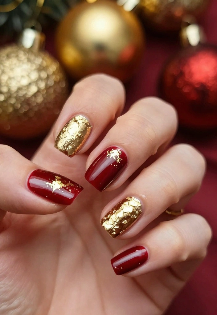 25 Festive DIY Nail Ideas to Celebrate the Holidays at Home (Nail #12 is a Must-See!) - 11. Metallic Gold Foil 1