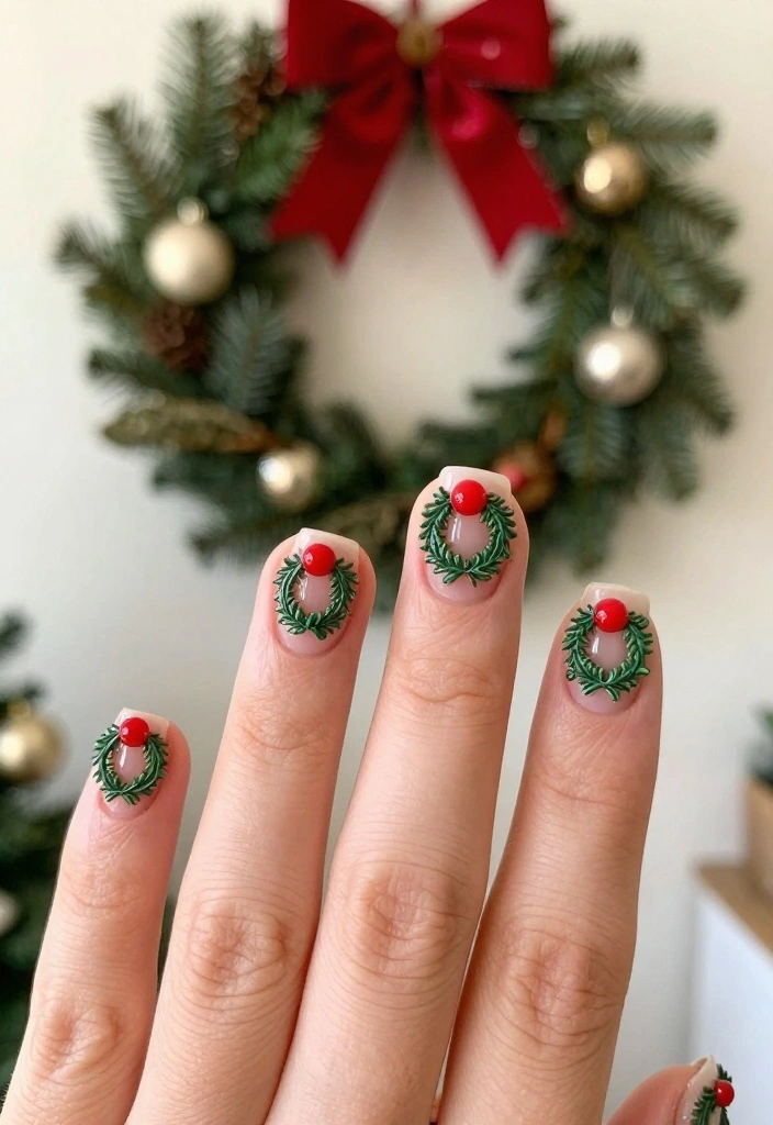 25 Festive DIY Nail Ideas to Celebrate the Holidays at Home (Nail #12 is a Must-See!) - 12. Festive Wreaths (A Must-See!) 1