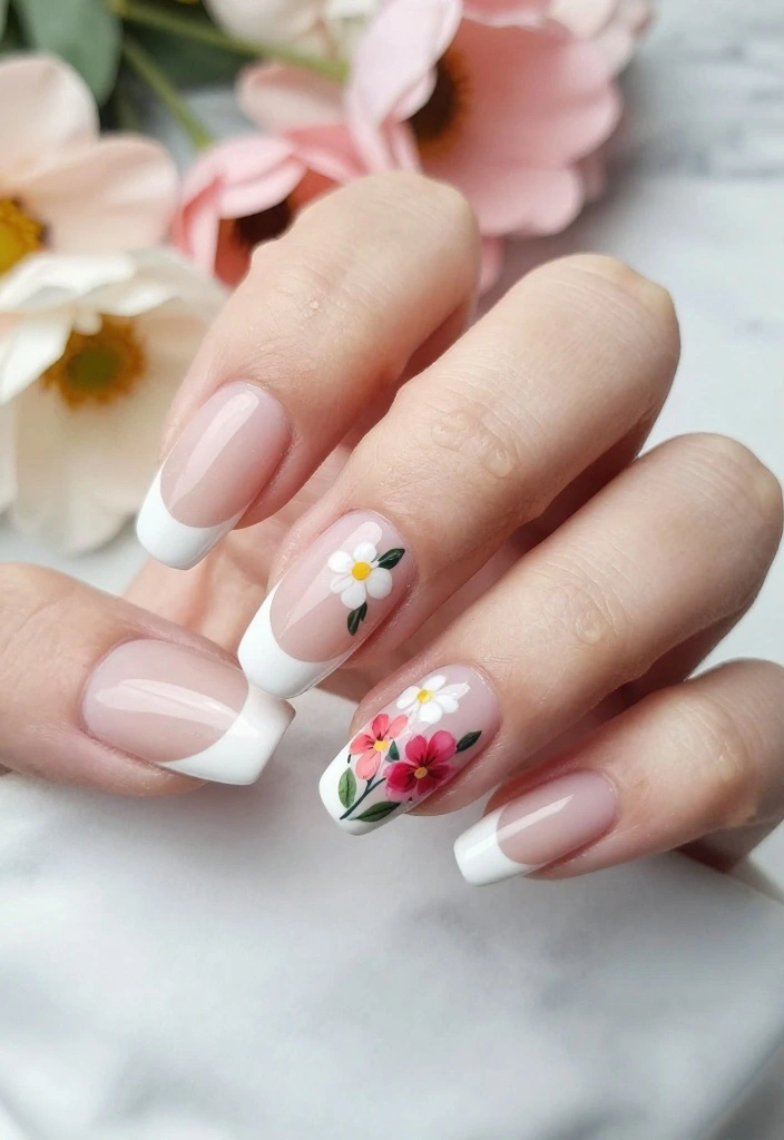 25 Gorgeous Flower Nail Art Ideas That Are Perfect for Any Occasion! - 12. Classic French Floral 1
