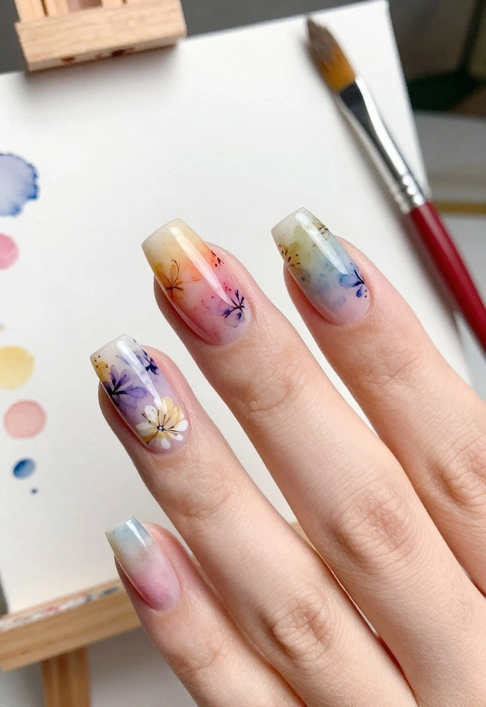 25 Gorgeous Flower Nail Art Ideas That Are Perfect for Any Occasion! - 18. Artistic Floral Watercolor 1