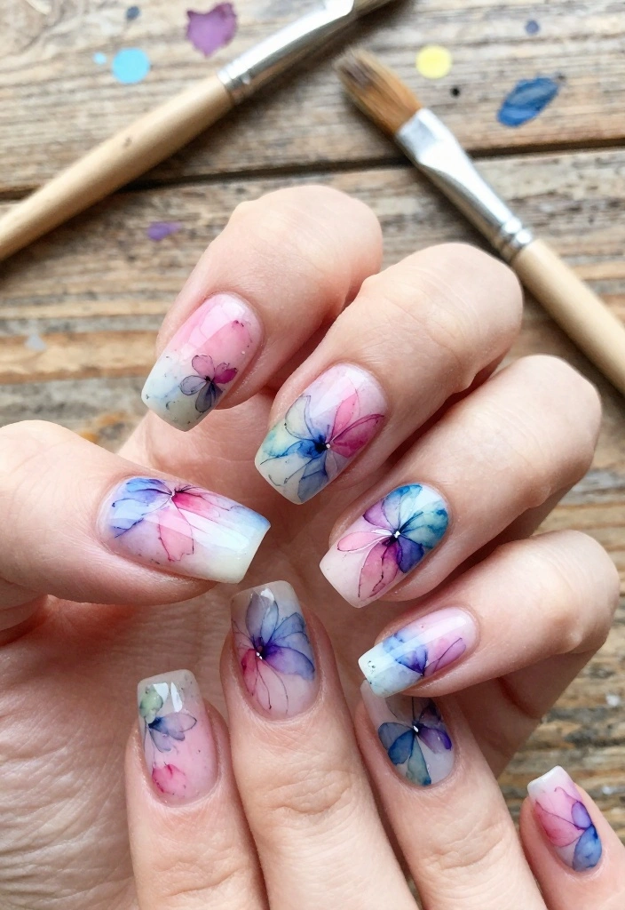 25 Gorgeous Flower Nail Art Ideas That Are Perfect for Any Occasion! - 2. Vivid Watercolor Blooms 1