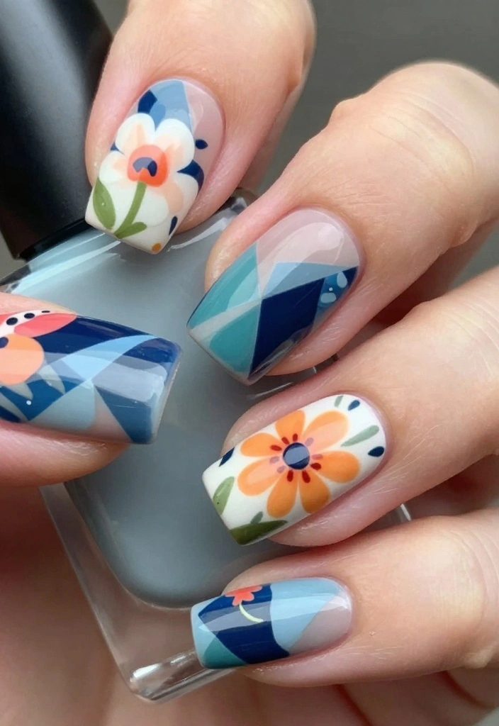 25 Gorgeous Flower Nail Art Ideas That Are Perfect for Any Occasion! - 23. Geometric Floral Mix 1