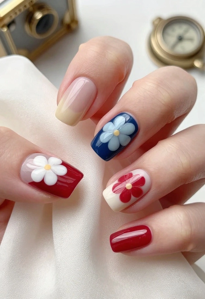 25 Gorgeous Flower Nail Art Ideas That Are Perfect for Any Occasion! - 24. Classic Two-tone Flowers 1