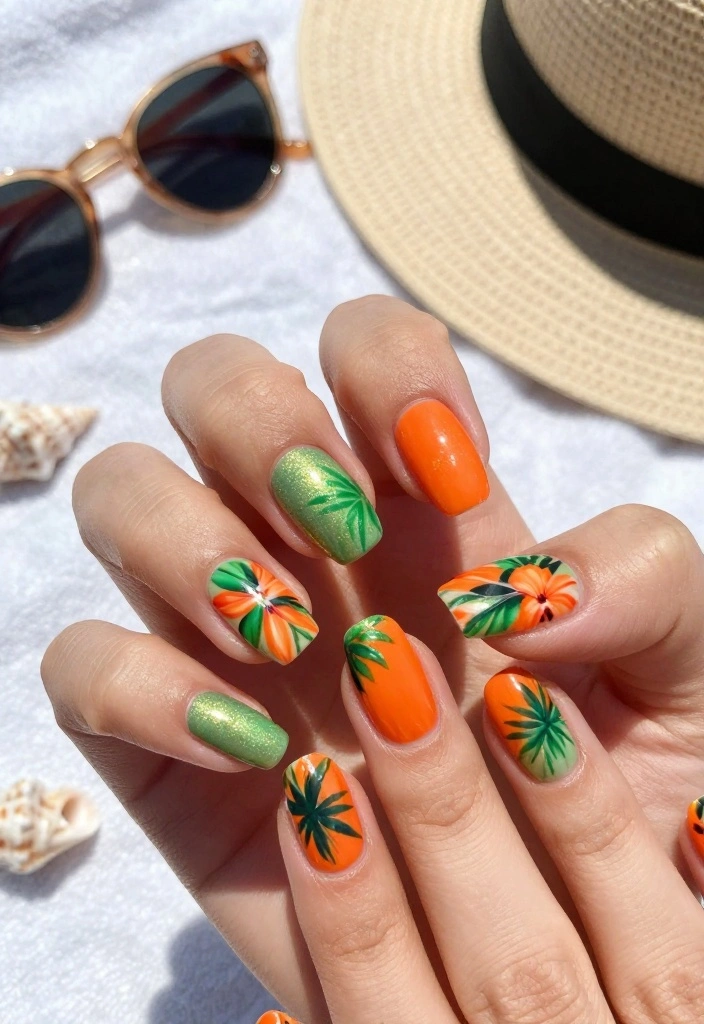 25 Gorgeous Flower Nail Art Ideas That Are Perfect for Any Occasion! - 3. Bold Tropical Floral 1