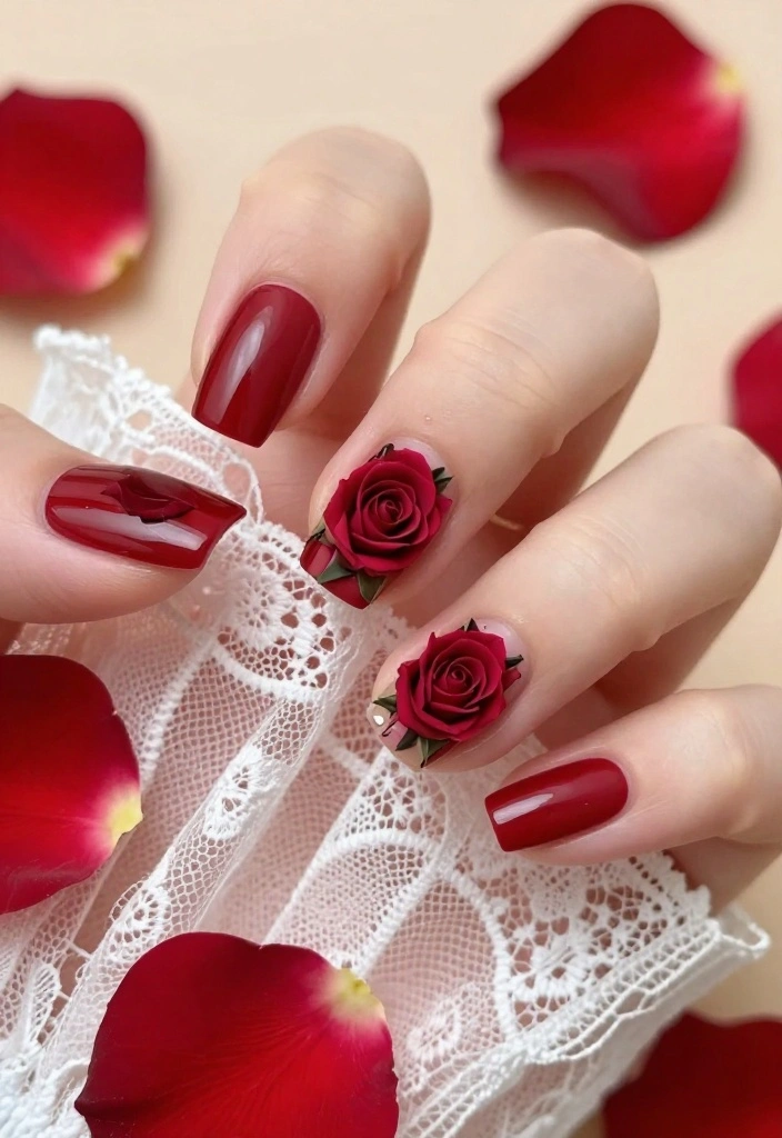 25 Gorgeous Flower Nail Art Ideas That Are Perfect for Any Occasion! - 4. Elegant Rose Accents 1