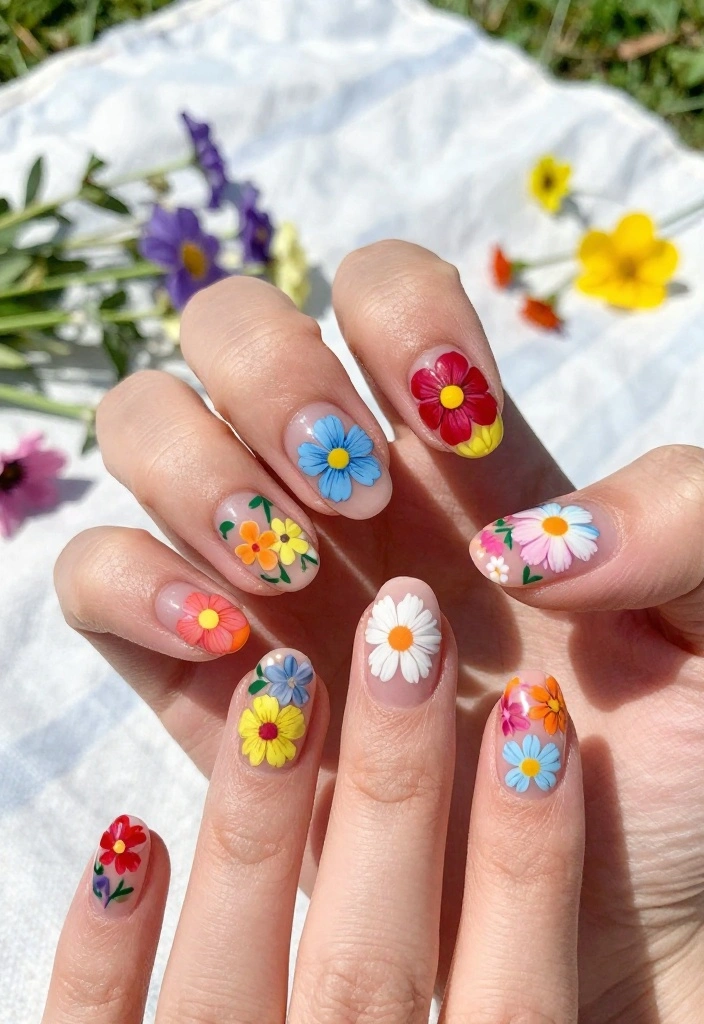 25 Gorgeous Flower Nail Art Ideas That Are Perfect for Any Occasion! - 5. Whimsical Wildflowers 1